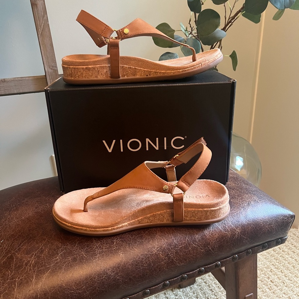 Vionic Tan Sandals with Supportive Sole and Adjustable Buckle